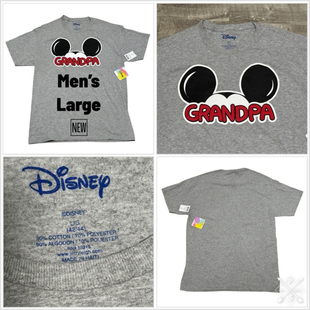 Men’s Grandpa Disney Mickey Mouse Large Gray T-Shirt Tee Top Crew Short Sleeve